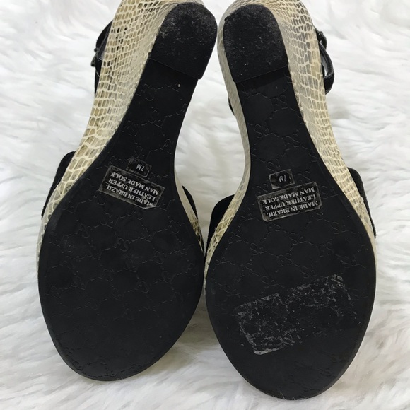 Franco Sarto Black Ankle Strap Wedge Snake Print - Picture 7 of 8